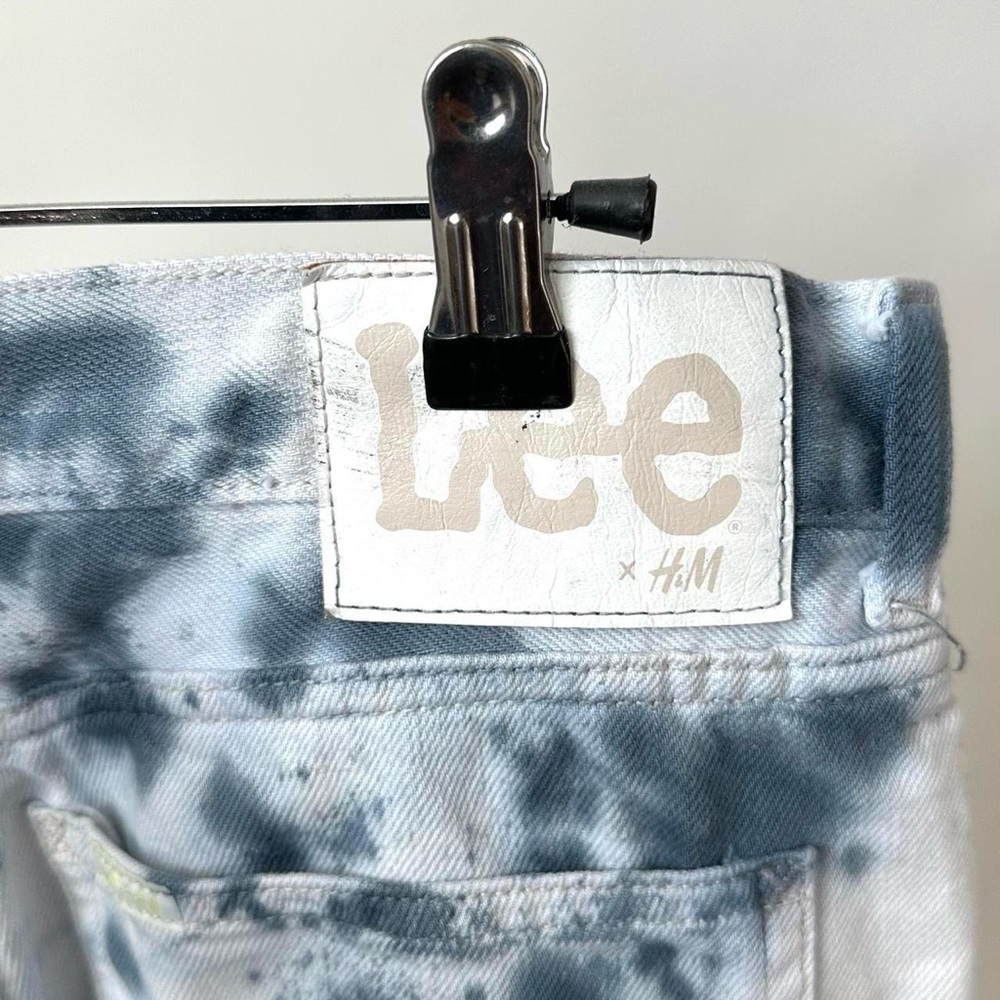 LEE X H&M BLEACH TIE DYE DENIM BLUE DYED High Rise Straight Leg JEANS Size-31/32 - Picture 5 of 9